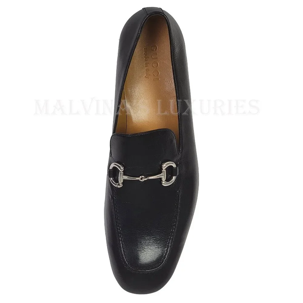 GUCCI SHOES MENS BLACK LEATHER LOAFERS w SILVER TONE HORSEBIT sz 13 13.5 US - Picture 8 of 15